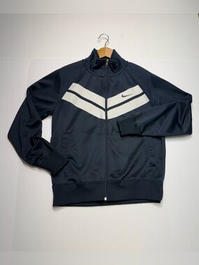 Nike Track Jacket Full Zip Mens Size Medium Navy Blue /white  Retro Style